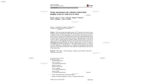 Design, measurement and evaluation of photovoltaic pumping system for rural areas in Oman